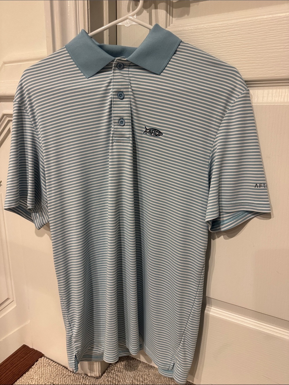AFTCO Men’s Sky Blue & White Striped Polo